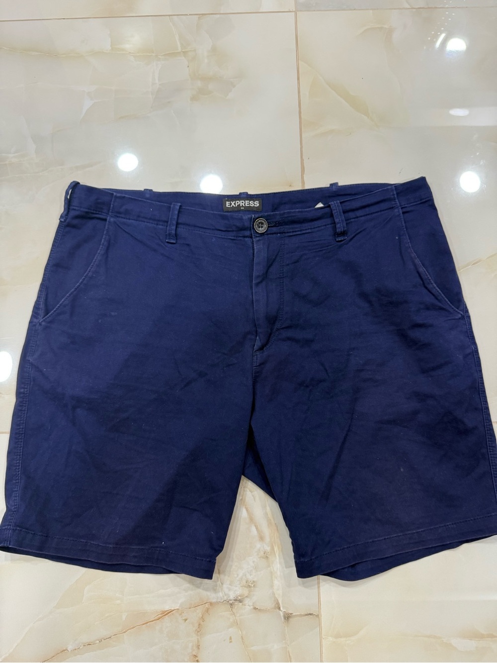 Express Men's Dark Navy Flat-Front Chino Shorts